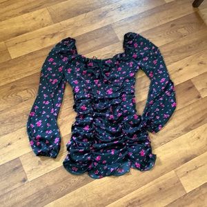 Floral silk scrunch dress